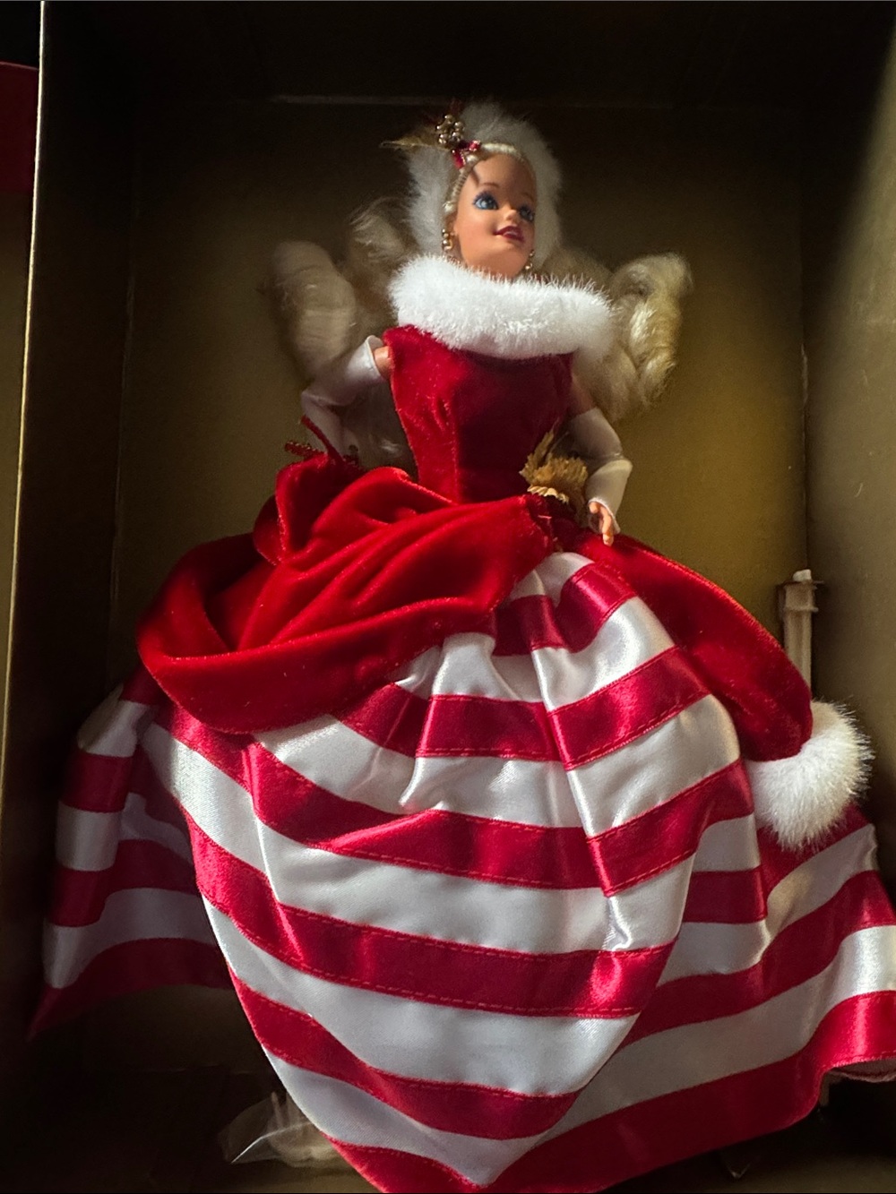 Barbie Red and White Holiday Velvet Gown Doll with Fur Trim